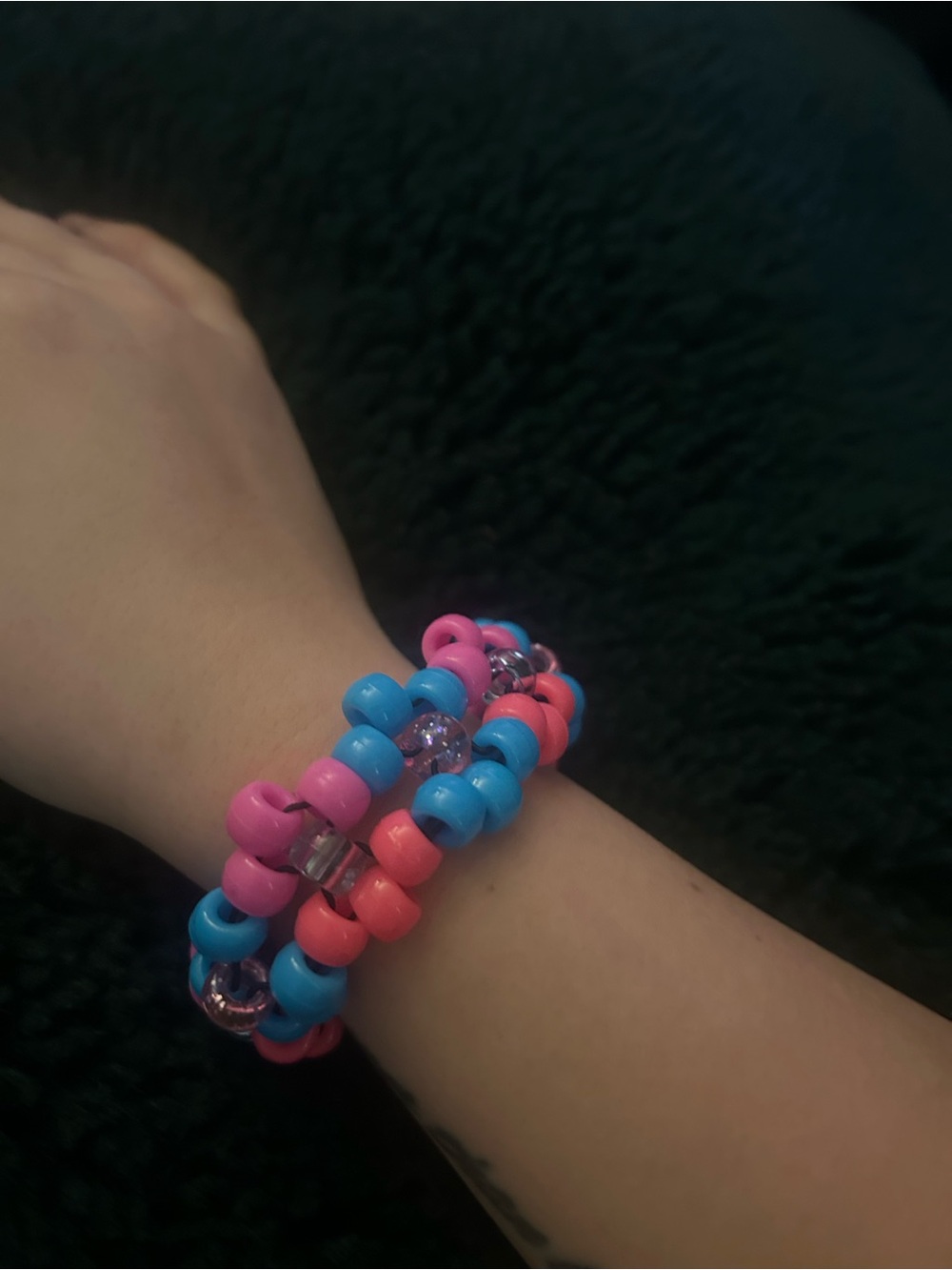 Handmade Kandi Daisy Stretch Beaded Bracelet Trio in Pink & Blue - Unbranded